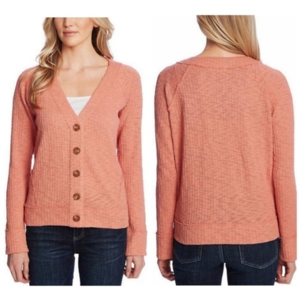 Two by Vince Camuto Peach Button-Front V-Neck Cardigan - M